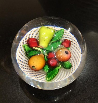 Lot 26 - A St Louis Fruit Paperweight, circa 1850, as three pears and four cherries amongst leaves on a...