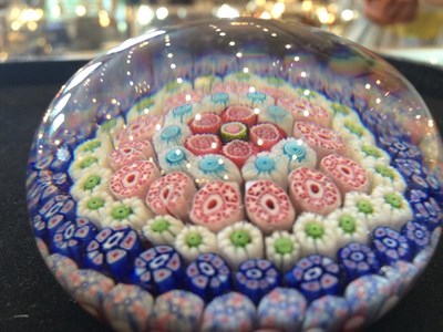 Lot 31 - A French Double Trefoil Glass Paperweight, probably Baccaret, circa 1850, with central cane...