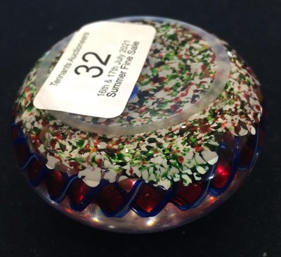 Lot 32 - A St Louis Panelled Jasper Crown Paperweight, circa 1850, with central cane within six further...