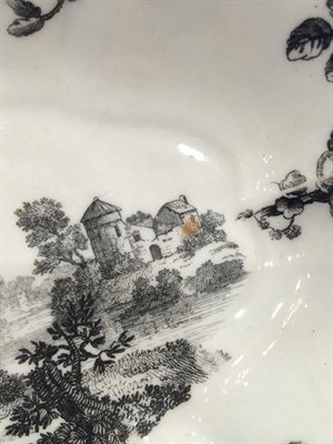 Lot 40 - A Worcester Porcelain Dessert Dish, circa 1770, of fluted oval form, printed en grisaille with...