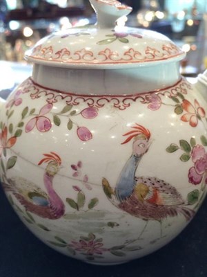 Lot 42 - A Lowestoft Porcelain Teapot and Cover, circa 1770, with floral moulded knop, painted in...