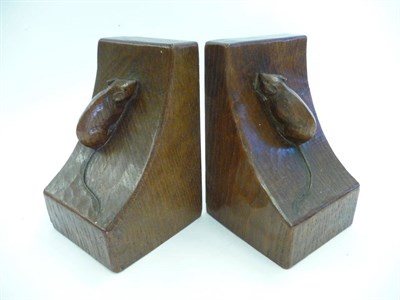 Lot 1806 - A Pair of Robert "Mouseman" Thompson Oak Single Mouse Bookends, 15cm (good colour)