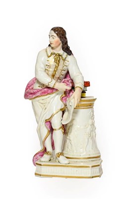 Lot 55 - A Derby Porcelain Figure of Milton, circa 1780, standing holding an inscribed scroll, a pile of...
