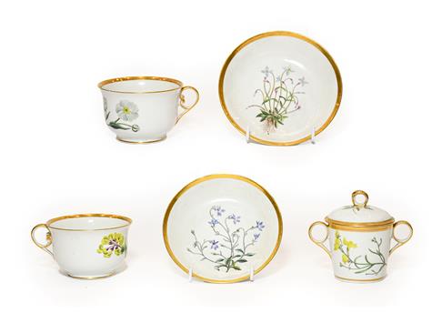 Lot 60 - A Pair of Chamberlains Worcester Botanical Breakfast Cups and Saucers, circa 1800, decorated...