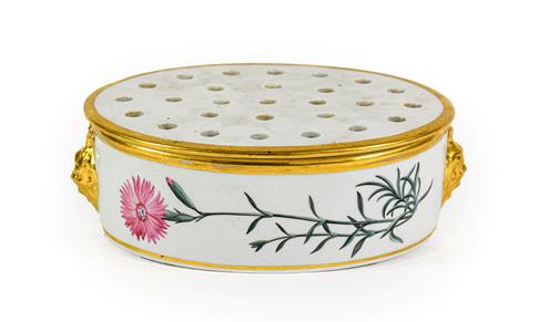 Lot 61 - A Chamberlains Worcester Porcelain Botanical Centrepiece and Pierced Cover, circa 1800, of oval...