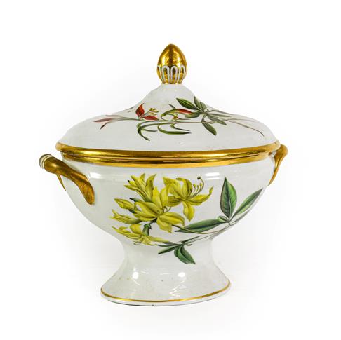 Lot 62 - A Chamberlains Worcester Porcelain Botanical Tureen and Cover, circa 1800, of oval form with...