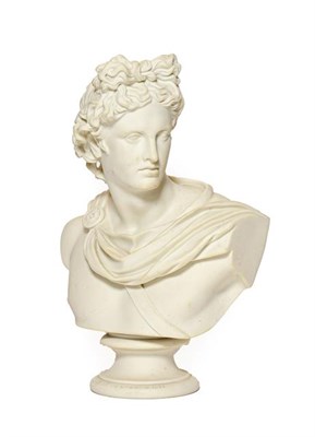 Lot 69 - A Parian Art Union Bust of the Apollo Belvedere, 1861 or later, on a circular socle, signed...
