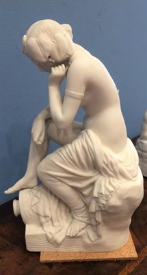 Lot 71 - A Copeland Parian Figure of a Classical Maiden, circa 1870, loosely draped sitting on a rocky...