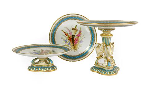 Lot 72 - A Royal Worcester Porcelain Dessert Service, 1876, painted with sprays of flowers within a...