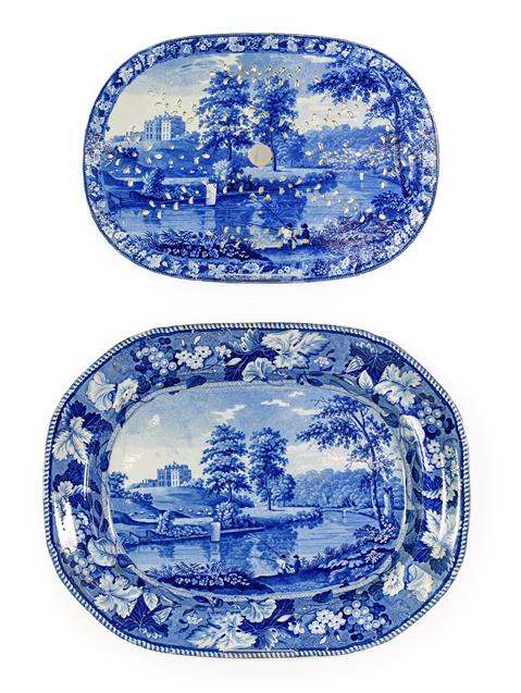 Lot 79 - A Staffordshire Pearlware Meat Platter and Drainer, circa 1820, printed in underglaze blue with the