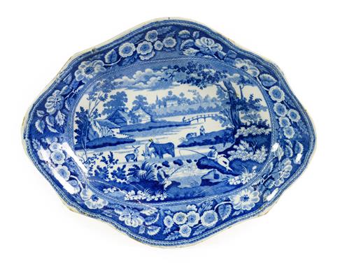 Lot 82 - A Pair of John Meir Pearlware Dishes, circa 1820, of lobed oval form, printed in underglaze...
