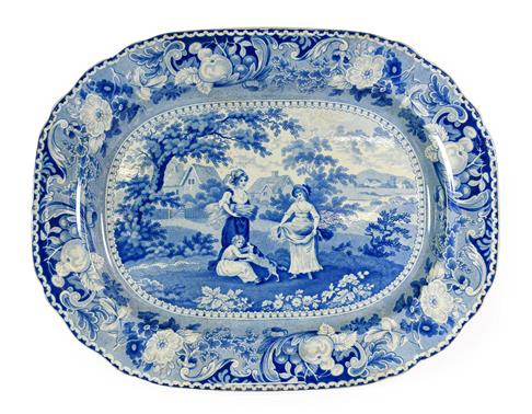 Lot 85 - A Staffordshire Pearlware Meat Platter, circa 1820, printed in underglaze blue with the...