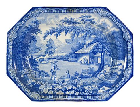 Lot 86 - A Brameld Pearlware Platter, circa 1820, printed in underglaze blue with the Returning Woodman...