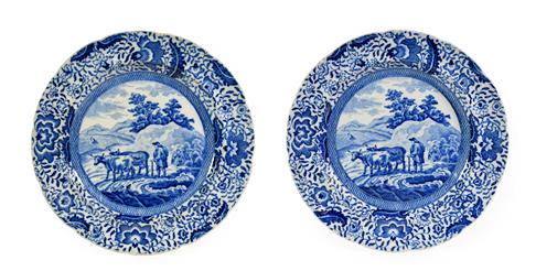Lot 90 - A Pair of  Pearlware Durham Ox Series Plates, en suite to the previous lot, 21.5cm diameter