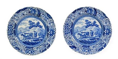 Lot 90 - A Pair of  Pearlware Durham Ox Series Plates, en suite to the previous lot, 21.5cm diameter