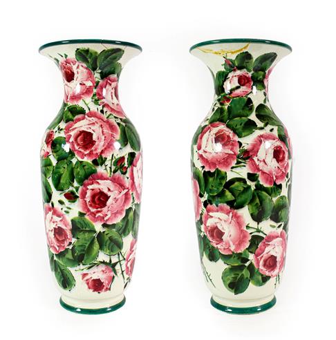Lot 93 - A Pair of Wemyss Pottery Vases, early 20th century, of baluster form with flared necks, painted...