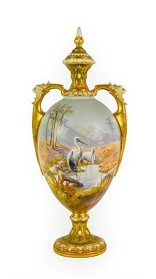 Lot 96 - A Royal Worcester Porcelain Vase and Cover, by Walter Powell, 1912, of baluster form, the twin...