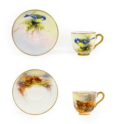 Lot 98 - A Royal Worcester Porcelain Miniature Cup and Saucer, by Harry Stinton, 11915, painted with...