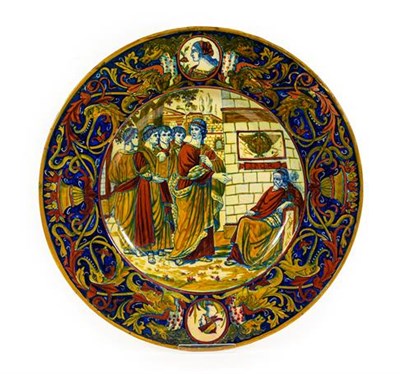 Lot 102 - An Italian Maiolica Charger, in 16th century Gubbio style, painted in colours and copper lustre...