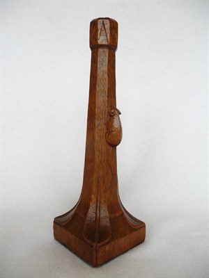 Lot 1812 - A Robert "Mouseman" Thompson Oak Table Lamp, of octagonal column form, square base, with carved...