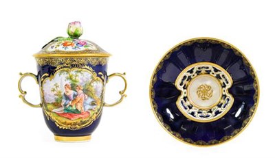 Lot 118 - A Meissen Porcelain Twin-Handled Chocolate Cup, Cover and Trembleuse Saucer, circa 1900,...