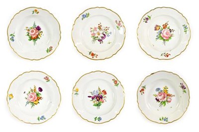 Lot 119 - A Set of Six Meissen Style Porcelain Soup Plates, 19th century, painted with flowersprays and...