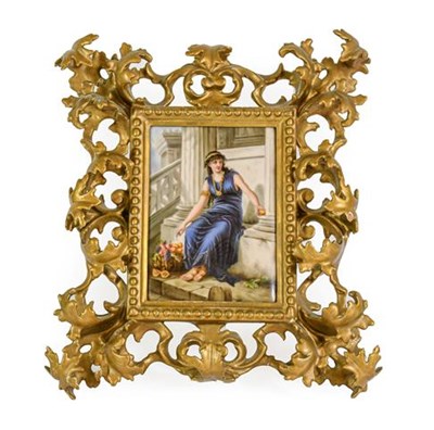 Lot 120 - A German Porcelain Plaque, late 19th/early 20th century, decorated with a classical fruit seller as