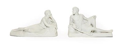 Lot 122 - A Pair of Bing & Grondahl Bisque Figures, 19th century, as loosely draped classical figures...