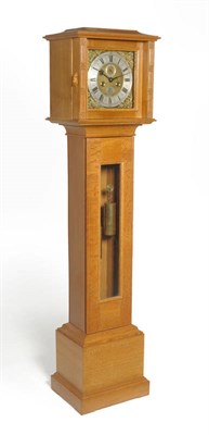 Lot 1813 - A Robert "Mouseman" Thompson Oak Grandfather Clock, the movement with 11" square brass dial and...