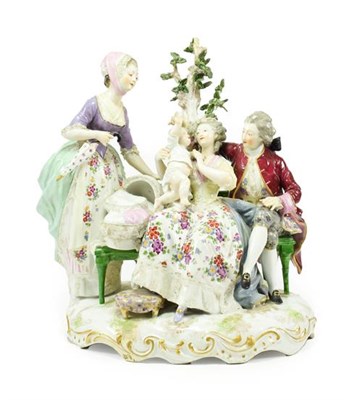 Lot 123 - A Meissen Style Porcelain Figure Group, late 19th century, modelled and painted as an 18th...