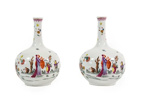 Lot 127 - A Pair of Samson of Paris Bottle Vases, late 19th century, in early Meissen style, painted in...