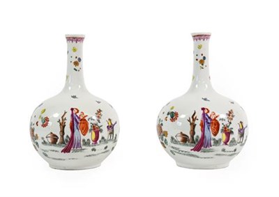 Lot 127 - A Pair of Samson of Paris Bottle Vases, late 19th century, in early Meissen style, painted in...