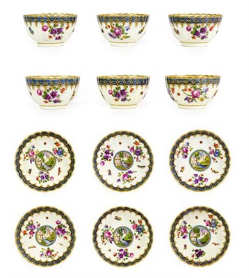 Lot 128 - A Set of Six Samson of Paris Tea Bowls and Saucers, late 19th century, in Worcester Dalhousie...