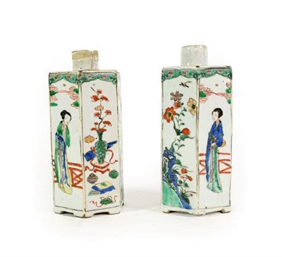 Lot 134 - A Pair of Chinese Porcelain Hexagonal Canisters, Kangxi, painted in famille verte enamels with...