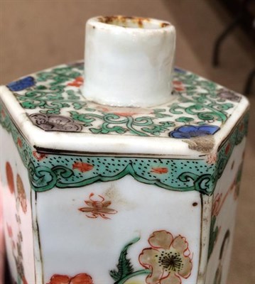 Lot 134 - A Pair of Chinese Porcelain Hexagonal Canisters, Kangxi, painted in famille verte enamels with...