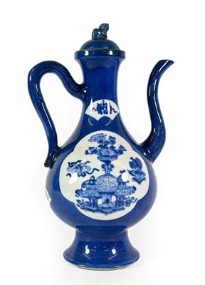 Lot 136 - A Chinese Porcelain Ewer and Cover, Kangxi, of pear form with scroll handle and spout, painted...