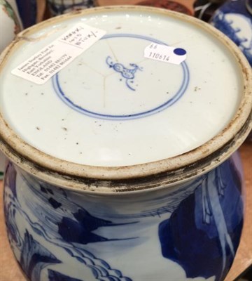 Lot 137 - A Chinese Porcelain Jar, Kangxi, of baluster form, painted in underglaze blue with dignitaries...