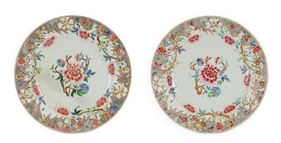 Lot 143 - A Pair of Chinese Porcelain Chargers, Yongzheng/Qianlong, painted in famille rose enamels with...