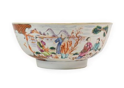 Lot 148 - A Chinese Porcelain Punch Bowl, Qianlong, painted in famille rose enamels with figures in...