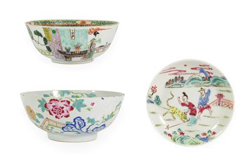 Lot 152 - A Chinese Porcelain Bowl, Qianlong, painted in famille rose enamels with peony and rockwork in...