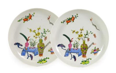 Lot 158 - A Pair of Chinese Porcelain Saucer Dishes, probably Daoguang, painted in famille rose enamels...