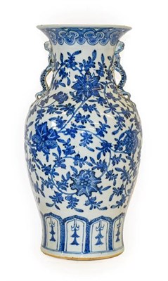 Lot 166A - A Chinese Porcelain Vase, 19th century, of baluster form with mythical beast handles, painted...