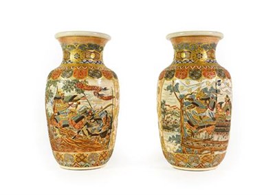 Lot 168 - A Pair of Satsuma Earthenware Vases, Meiji period, of baluster form with flared necks,...