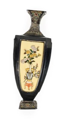 Lot 185 - A Japanese Silver, Cloisonné Enamel, Ivory and Shibayama Vase, Meiji period, of square section...