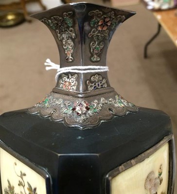 Lot 185 - A Japanese Silver, Cloisonné Enamel, Ivory and Shibayama Vase, Meiji period, of square section...