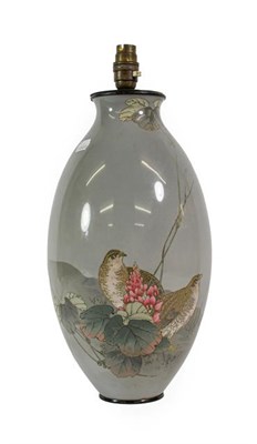 Lot 191 - A Japanese Cloisonne Enamel Vase, Meiji period, of baluster form, decorated with quail in landscape