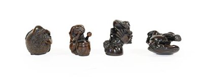 Lot 192 - A Japanese Hardwood Netsuke, Meiji period, as a crab on a seed pod, signed to bone tablet,...