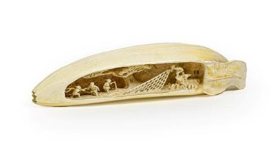 Lot 205 - A Japanese Ivory Fruit Okimono, Meiji/Taisho period, naturalistically carved and stained as a...