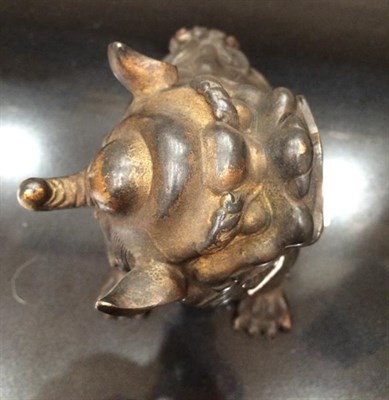 Lot 213 - A Japanese Bronze Koro and Cover, Meiji period, in the form of a crouching lion dog with...