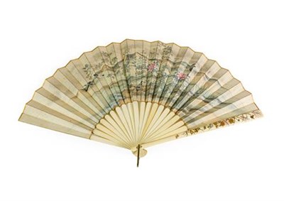 Lot 214 - A Japanese Ivory and Shibayama Fan, Meiji period, the guards decorated with birds and insects...